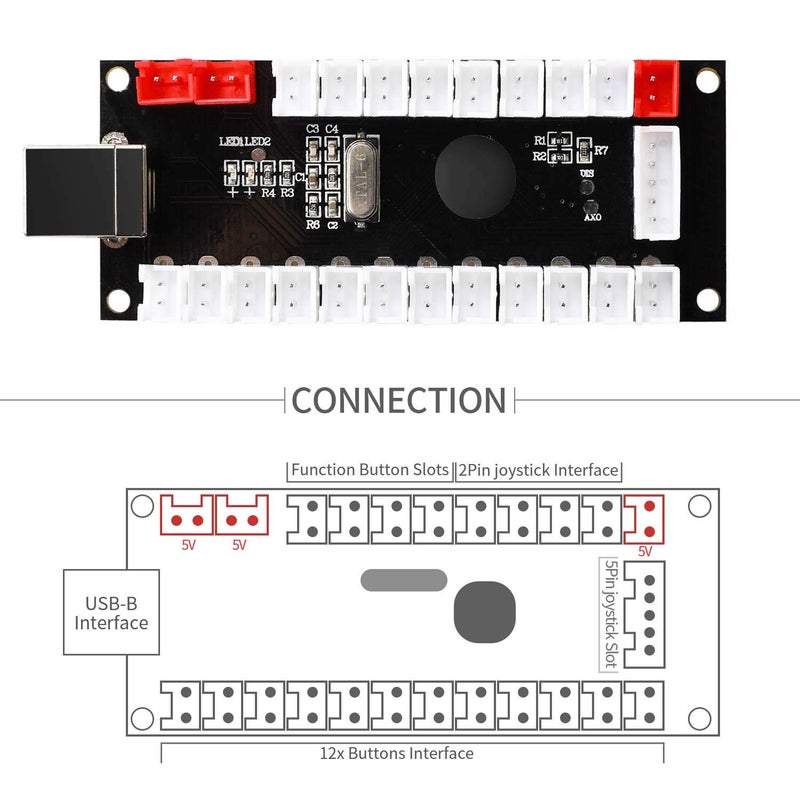 BEYEE 2-Player Zero delay USB Encoder to Arcade Joystick and Arcade Buttons, USB Joystick Encoder for PC, MAME, Windows and Raspberry Pi (5Pin+2.8mm) - Image 5